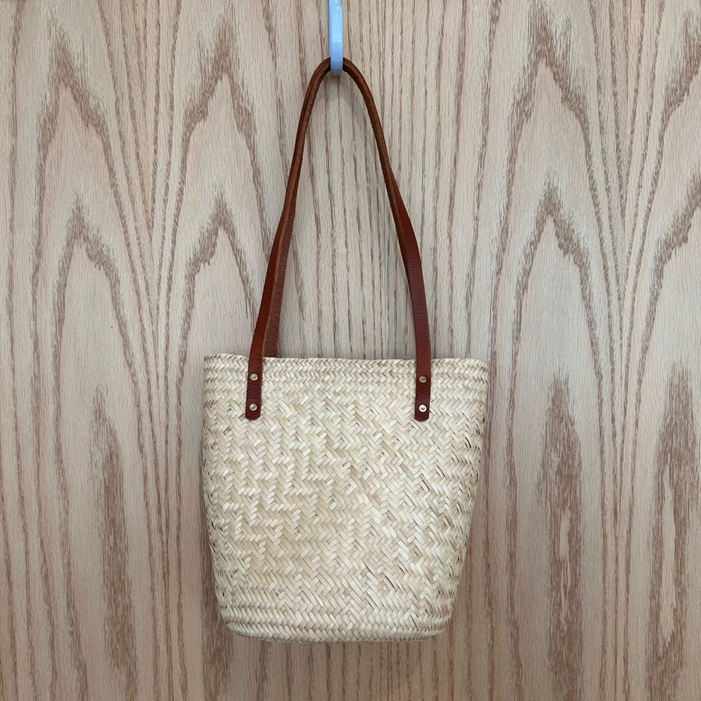 Madewell Woven Straw Tote Bag with Brown Leather Straps